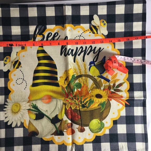 NWOT Gnome Sunflower Bee Daisy "Bee Happy" pillow cover fits 16"x16" pillow - Picture 7 of 11